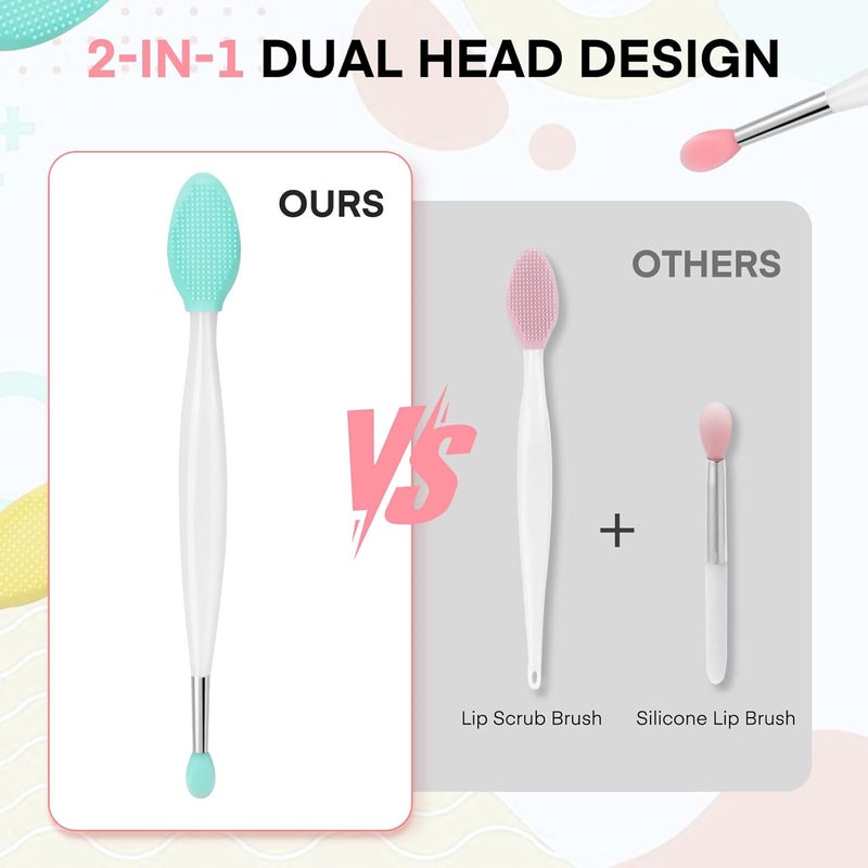 Unaone Lip Scrub Brush - 3 PCS Dual-ended Lip Scrubber Exfoliator and Silicone Lip Brush, 2-in-1 Silicone Lip Scrub Tool Lip Mask Applicator, Gentle Exfoliator & Applicator for Soft - Image 2